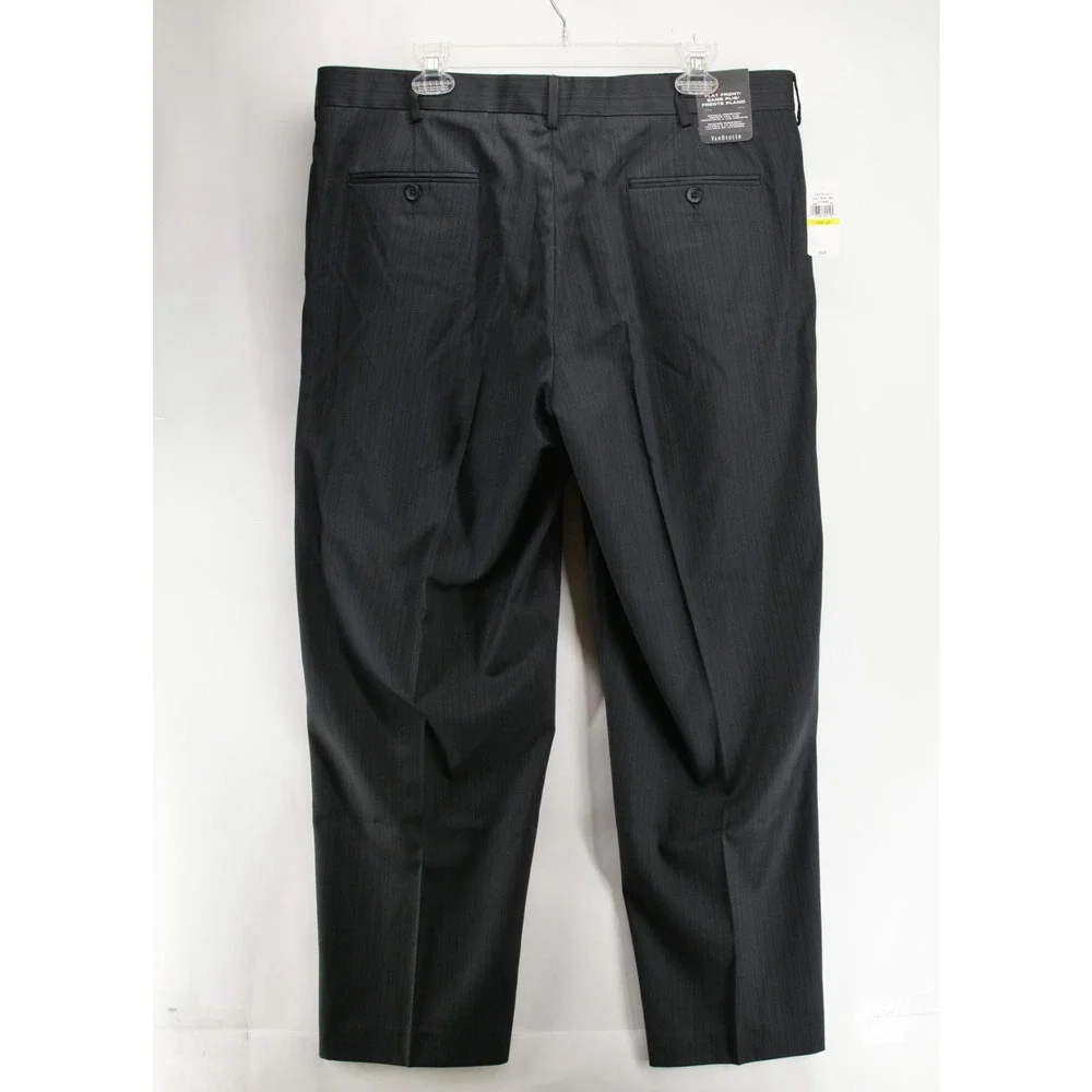NWT Van Heusen Dress Pants Men 38x29 Gray Pinstripe Flat Front Wrinkle Resistant